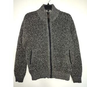 Yeokou Mens Full Zip Cardigan Sweater Fleece Lined Marled Knit Gray Plaid Medium
